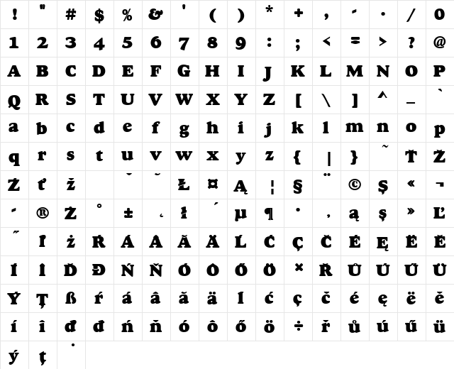 GoudyHeaPEE Regular  glyph index