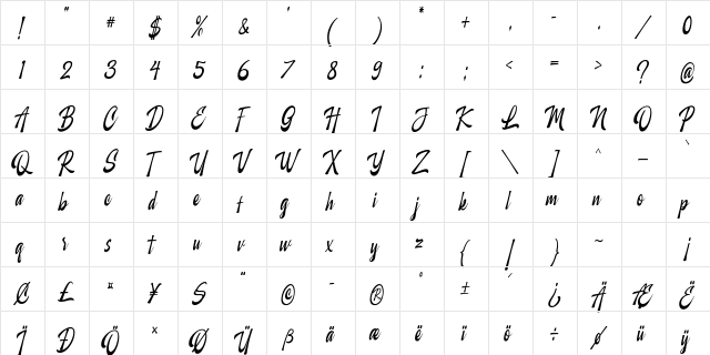 Marchlike Regular  glyph index