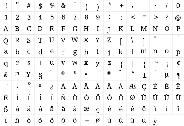 Accolade CG Light Regular  glyph index
