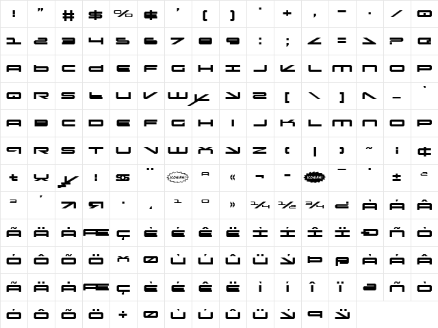 Oramac Regular  glyph index