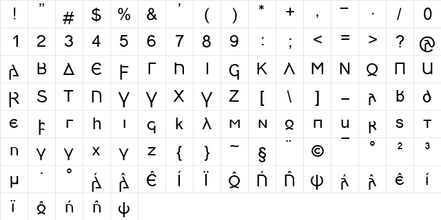 Skeirs Normal  glyph index