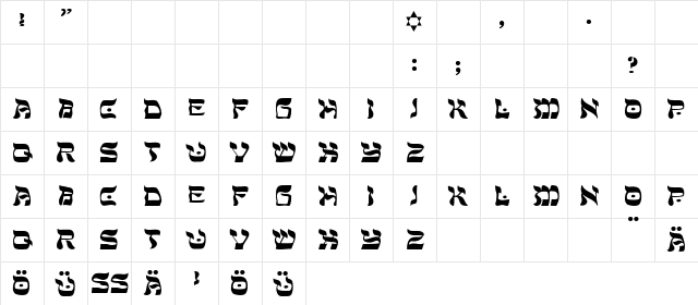 Sholom Regular  glyph index