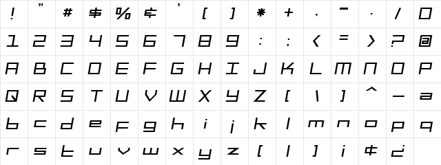 SF Square Head Italic  glyph index