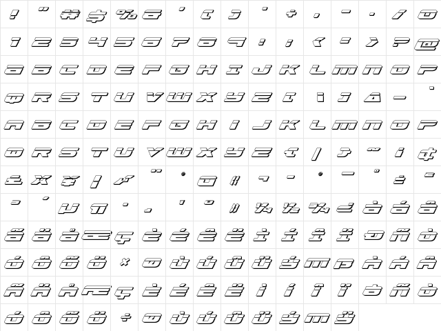 Speed Phreak 3D Italic Italic  glyph index