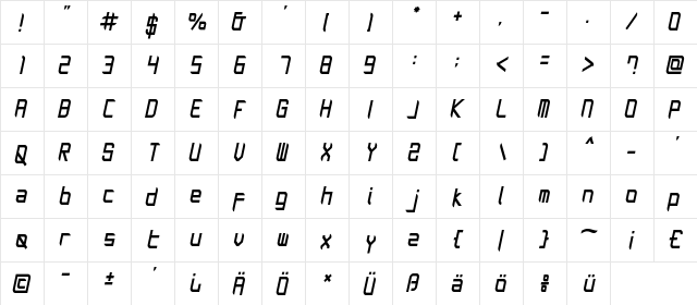 TASIQ Italic  glyph index