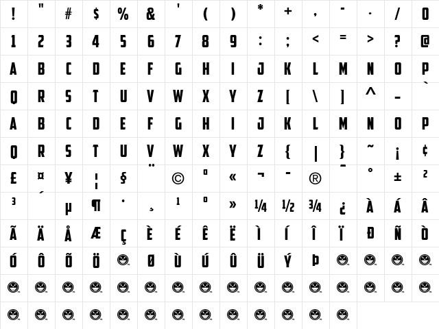 American Captain Regular  glyph index