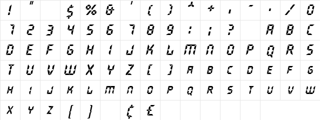 GhostMachine Oblique  glyph index