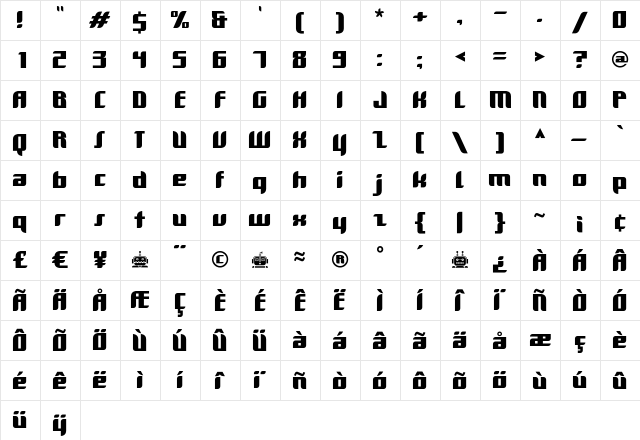 Dimentia Medium  glyph index