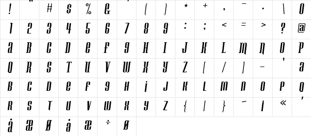 Konspiracy Theory slant Regular  glyph index