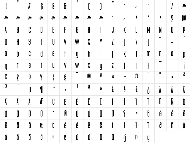 Ubicada Pro Bold  glyph index