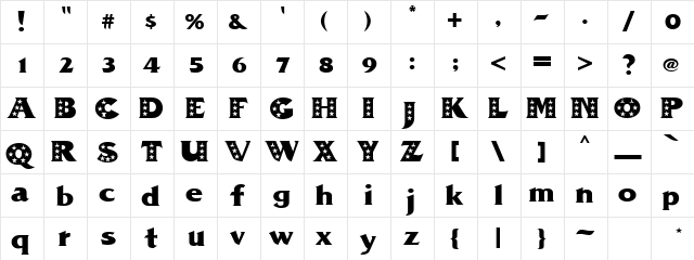 PZ.Star Regular  glyph index