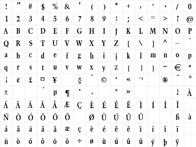 Horn Bold  glyph index