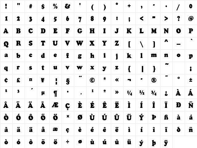 CooperBlaDCon Regular  glyph index