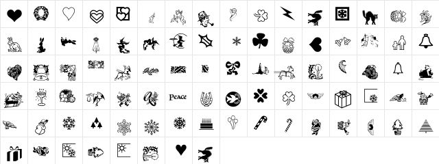 Holidays Regular  glyph index