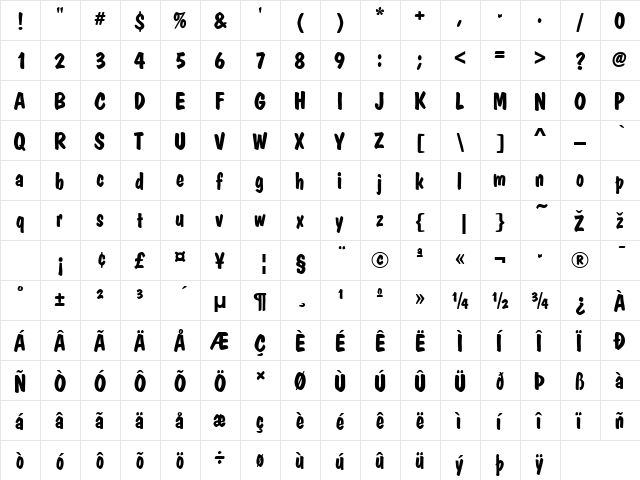 JOAN Regular  glyph index