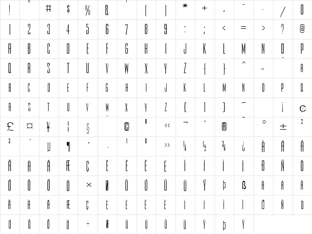 Slim-Jim-Extended Normal  glyph index