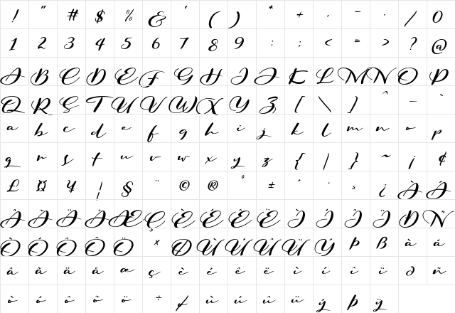 Dublo Regular  glyph index