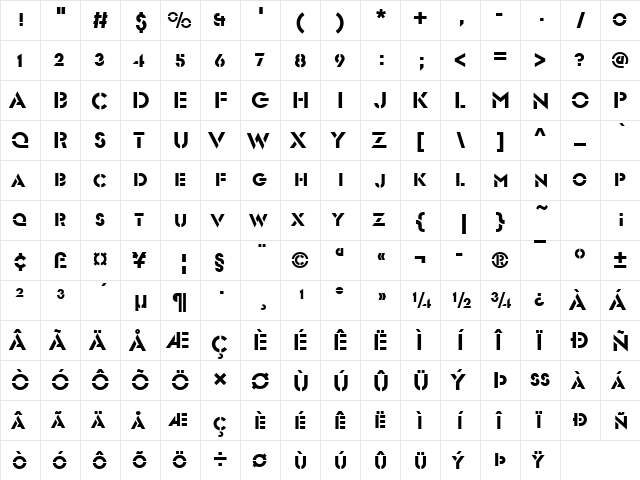 GlaserSteSCD Regular  glyph index