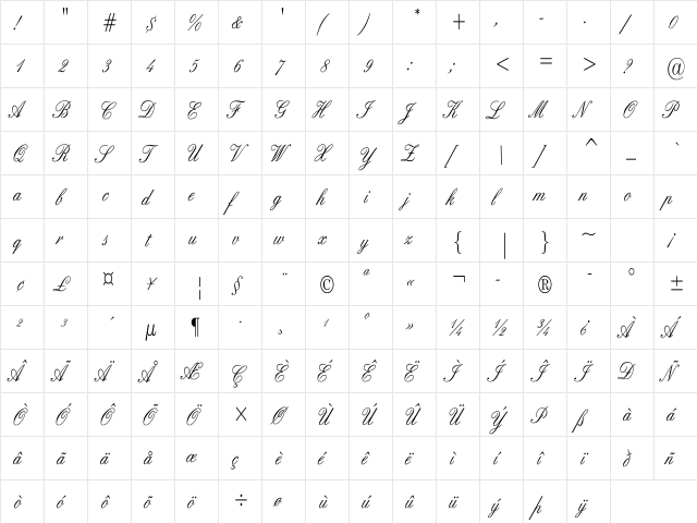 English Cn Regular  glyph index