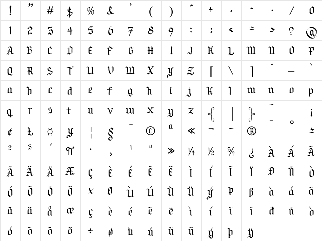 Por Siempre G?tica Regular  glyph index