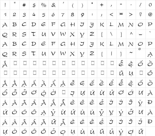 HoangYenH 1.1 Regular  glyph index
