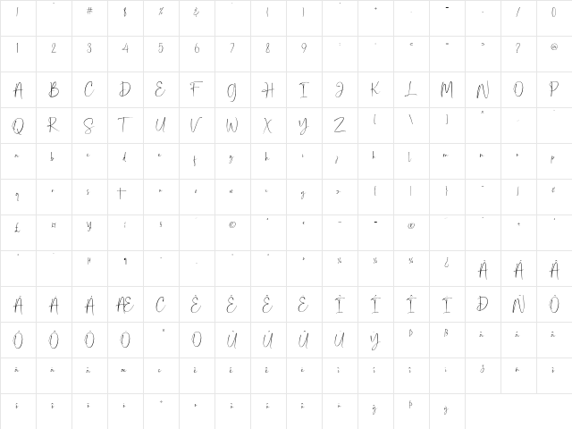 Mirallove Restimond Regular  glyph index