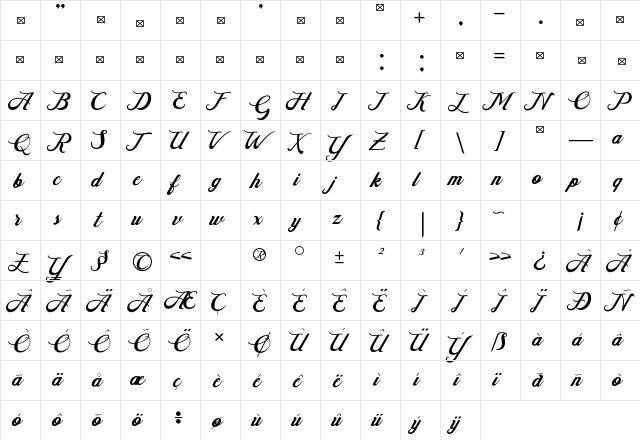 Hillway Regular  glyph index