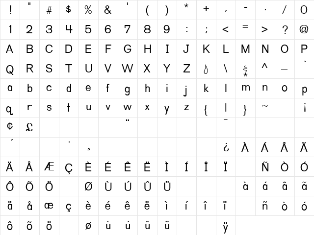Wright Regular  glyph index