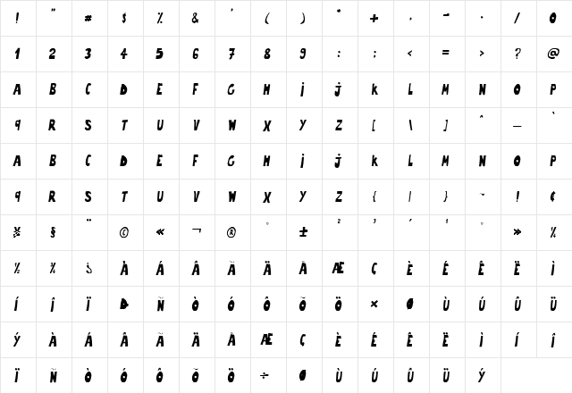 trouble-italique Italic  glyph index