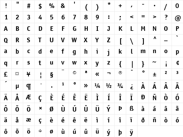 ITC Officina Sans Regular  glyph index