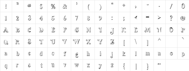 LD Astoria Regular  glyph index