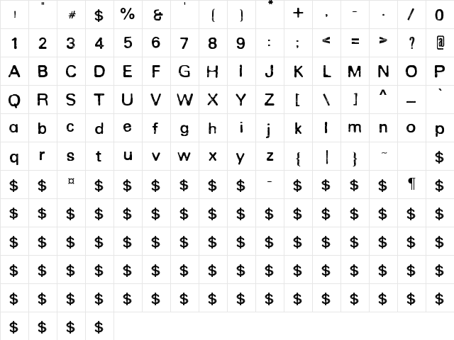 Rounded Eroded Regular  glyph index