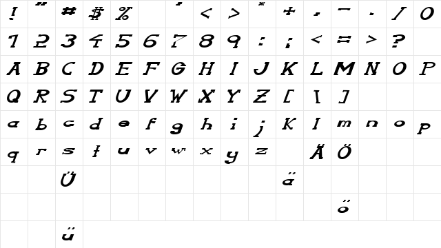 Serifonwide Italic  glyph index