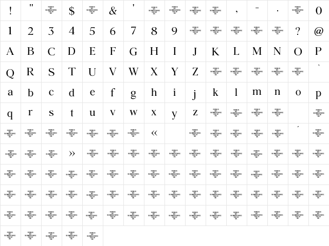 Agatho Regular  glyph index