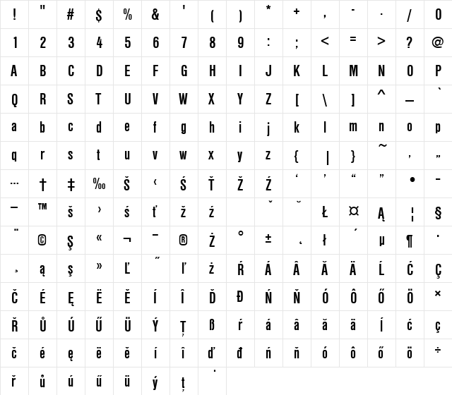 NimbuSanDEECon Bold  glyph index