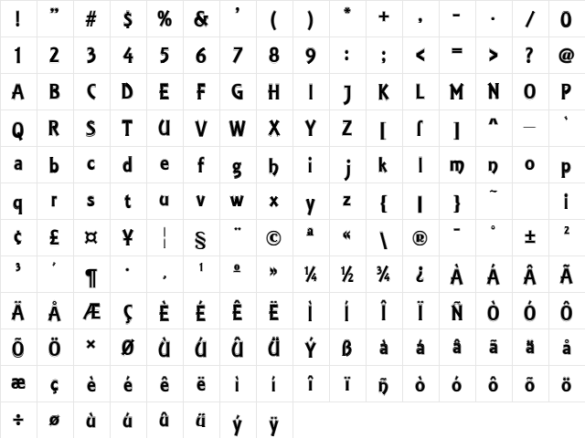 Estelle Contour Regular  glyph index