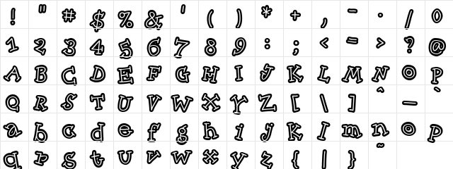 SkinnyCapKick Regular  glyph index