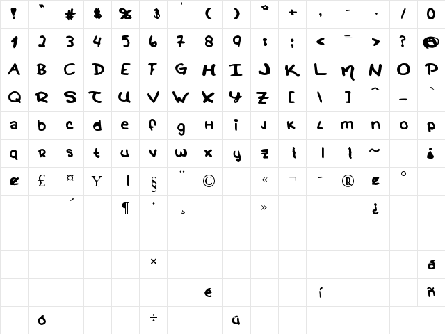 Magical Wands Regular  glyph index