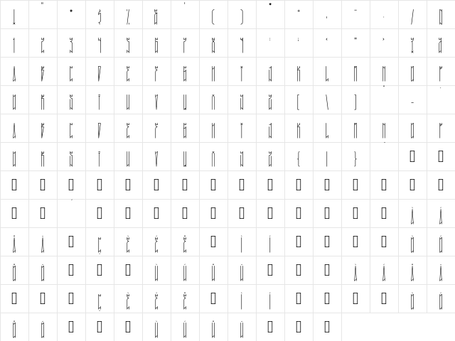 MURO SP Regular  glyph index