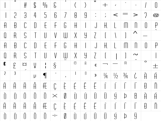 AstaireExtended Regular  glyph index