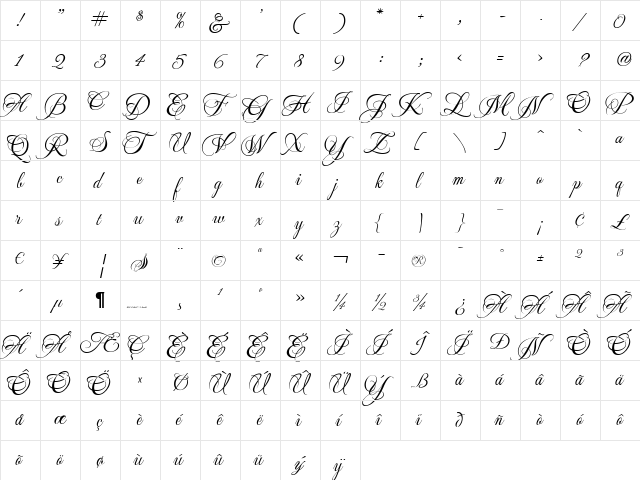MeaCulpa Regular  glyph index