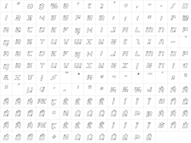 Zero Prime Outline Italic Outline Italic  glyph index