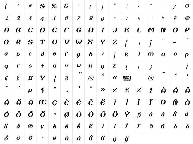 Comstare Italic  glyph index