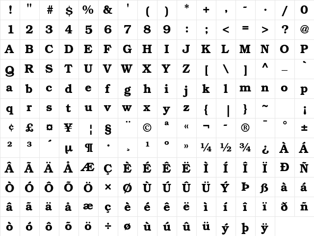 ITC Bookman Std Demi  glyph index