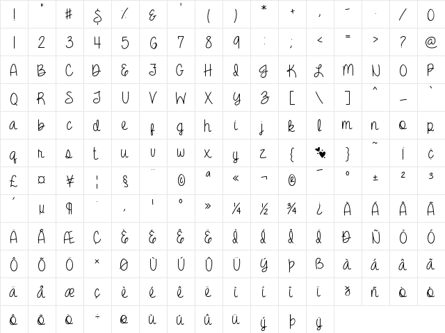font2 Medium  glyph index