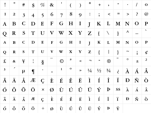 Garamond 3 Bold SC  glyph index