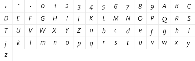Flex Italic  glyph index