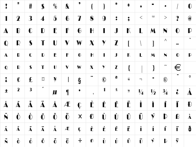 BrandoEngravedCondensed Normal  glyph index