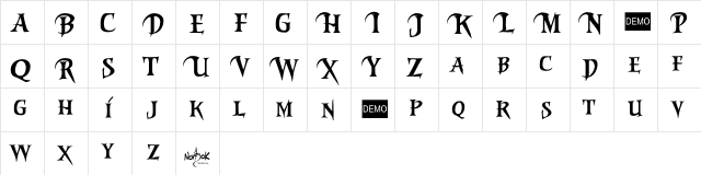 Evil Dead 3 DEMO Regular  glyph index