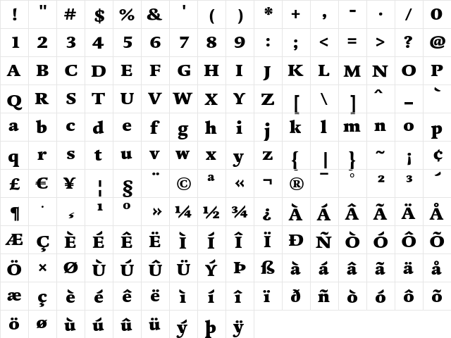 DTLDorianT Heavy  glyph index
